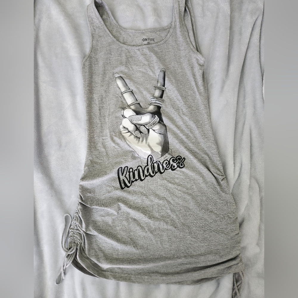 Gray Tshirt Mini Dress Or Long Shirt with Peace Sign Graphic